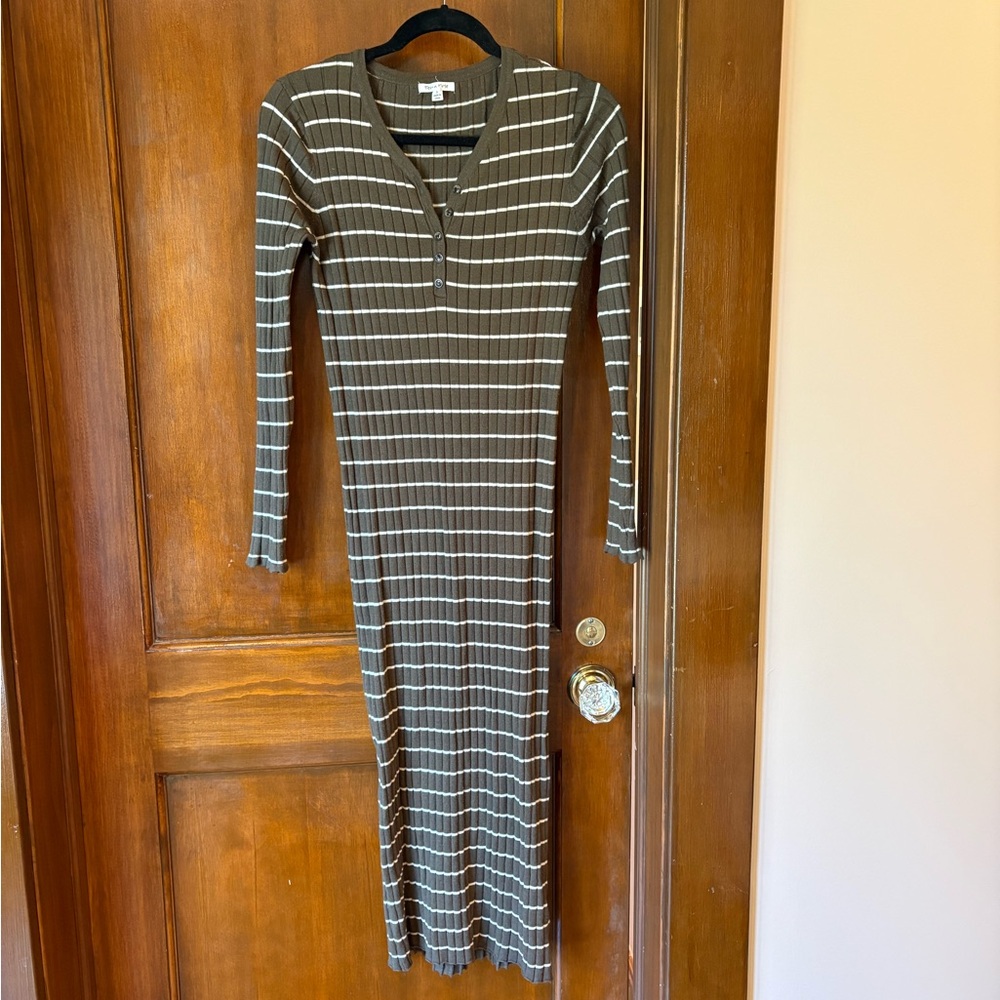 Pinkblush Maternity Olive Striped Ribbed Long Sleeve Dress